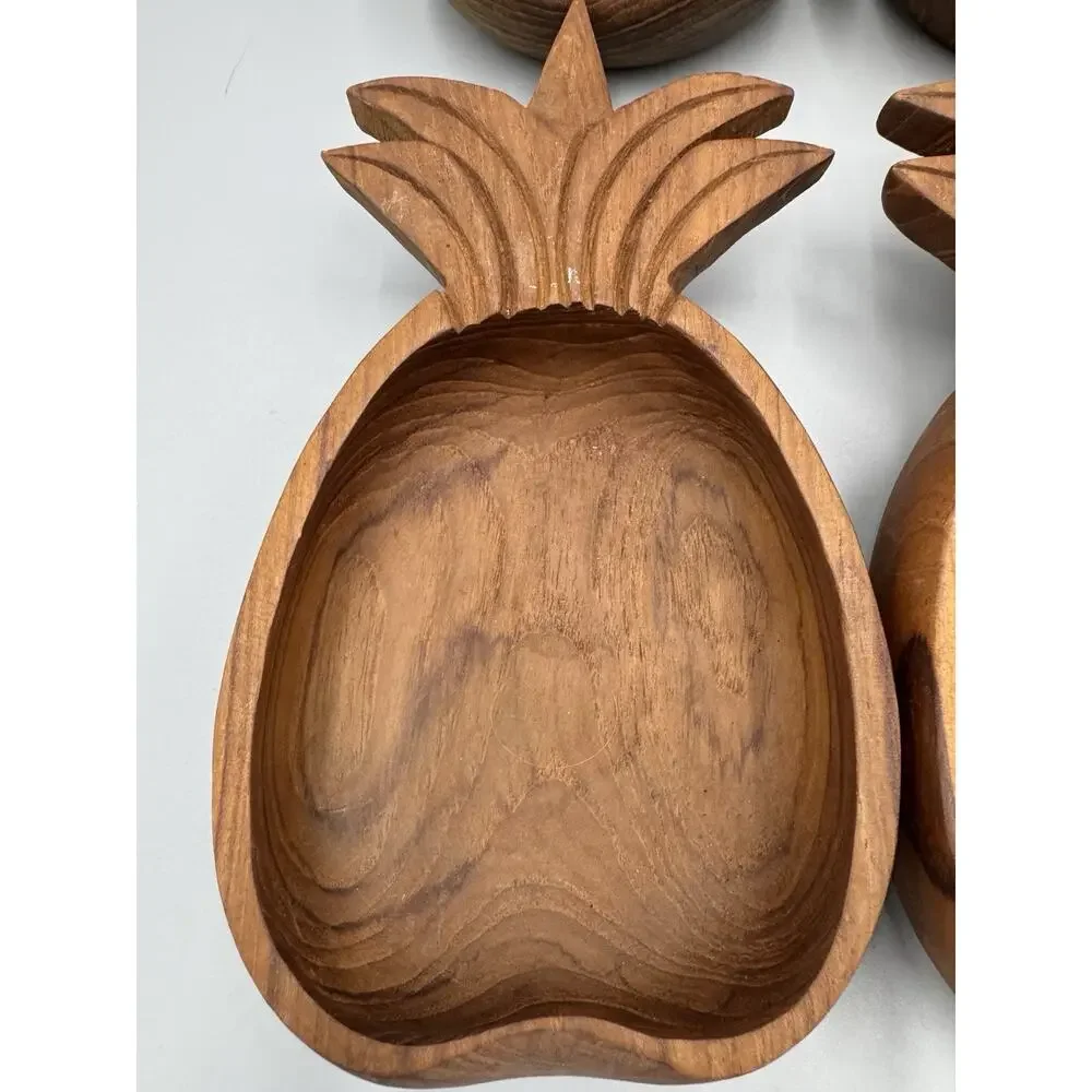 Vintage Pineapple Shaped Wooden Serving Bowls Hand Carved Lot Of 4